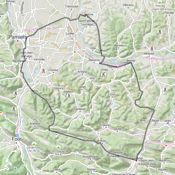 Karten-Miniaturansicht der Radinspiration "Raissac - Coutens Radrundweg" in Midi-Pyrénées, France. Erstellt vom Tarmacs.app-Routenplaner für Radtouren