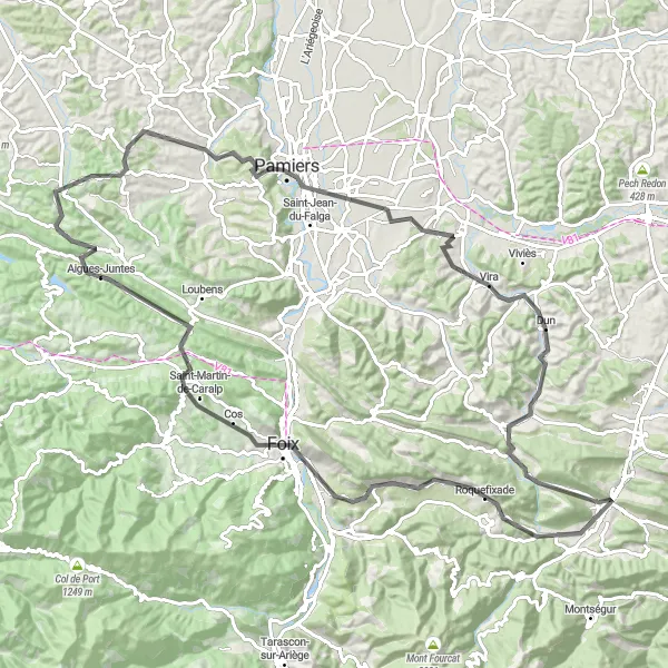 Map miniature of "The Olmes Circuit" cycling inspiration in Midi-Pyrénées, France. Generated by Tarmacs.app cycling route planner