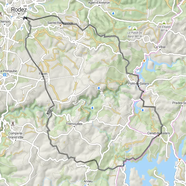 Zemljevid v pomanjšavi "Raziskovanje Sainte-Radegonde" kolesarske inspiracije v Midi-Pyrénées, France. Generirano z načrtovalcem kolesarskih poti Tarmacs.app