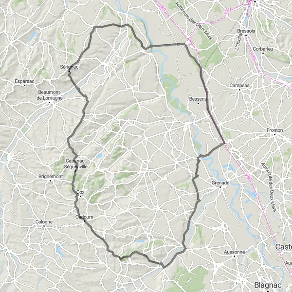 Miniatura mapy "Trasa Road: Sekrety Midi-Pyrénées" - trasy rowerowej w Midi-Pyrénées, France. Wygenerowane przez planer tras rowerowych Tarmacs.app