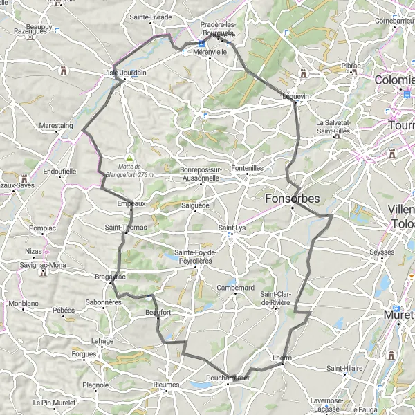 Miniature de la carte de l'inspiration cycliste "Parcours rural de Poucharramet à Labastidette" dans la Midi-Pyrénées, France. Générée par le planificateur d'itinéraire cycliste Tarmacs.app