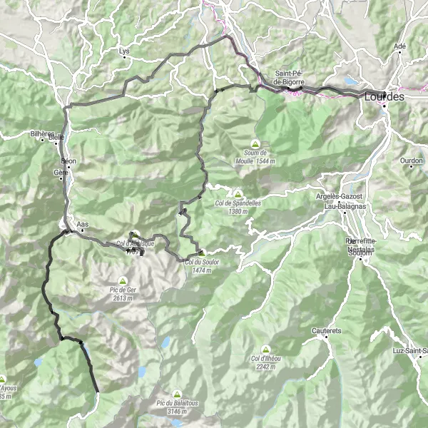 Karten-Miniaturansicht der Radinspiration "Höhenstraße der Pyrenäen" in Midi-Pyrénées, France. Erstellt vom Tarmacs.app-Routenplaner für Radtouren