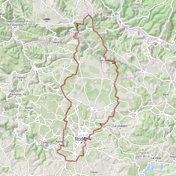 Mapa miniatúra "Gravel cyklistická trasa s výhledy" cyklistická inšpirácia v Midi-Pyrénées, France. Vygenerované cyklistickým plánovačom trás Tarmacs.app