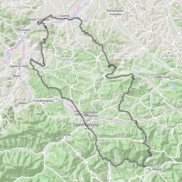 Kartminiatyr av "Äventyrlig cykling i Midi-Pyrénées" cykelinspiration i Midi-Pyrénées, France. Genererad av Tarmacs.app cykelruttplanerare