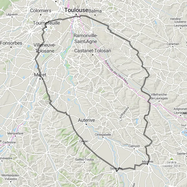 Miniatuurkaart van de fietsinspiratie "Stad en Natuur Expeditie" in Midi-Pyrénées, France. Gemaakt door de Tarmacs.app fietsrouteplanner