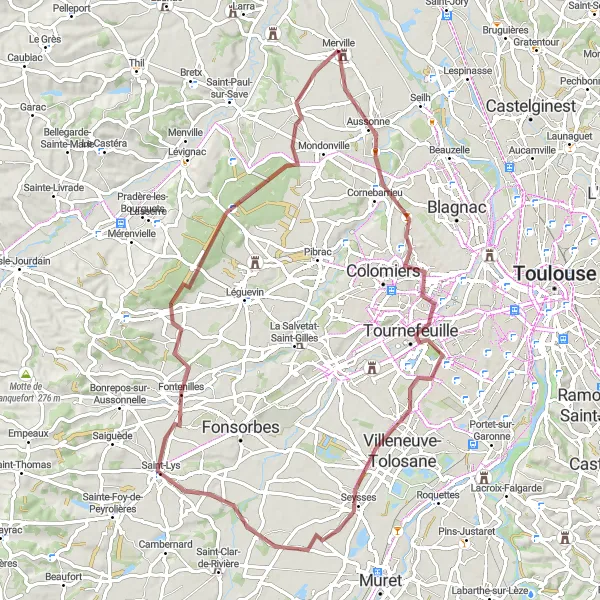 Miniature de la carte de l'inspiration cycliste "Le parcours de Cornebarrieu à Daux" dans la Midi-Pyrénées, France. Générée par le planificateur d'itinéraire cycliste Tarmacs.app