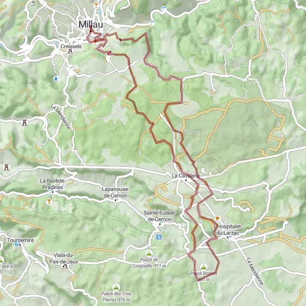 Miniatuurkaart van de fietsinspiratie "Off-Road Avontuur in de Pyreneeën" in Midi-Pyrénées, France. Gemaakt door de Tarmacs.app fietsrouteplanner