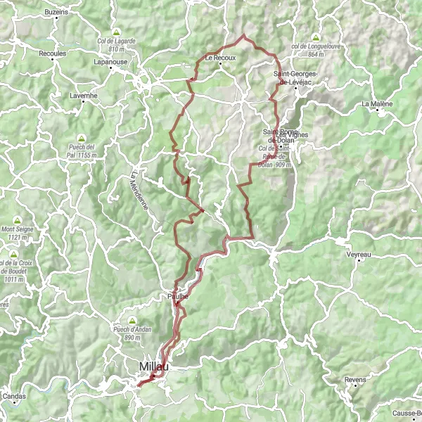 Kartminiatyr av "Utforsk naturens underverk og historie" sykkelinspirasjon i Midi-Pyrénées, France. Generert av Tarmacs.app sykkelrutoplanlegger