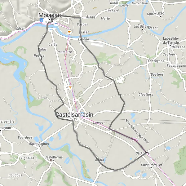 Miniatura mapy "Spacer do Gandalou" - trasy rowerowej w Midi-Pyrénées, France. Wygenerowane przez planer tras rowerowych Tarmacs.app