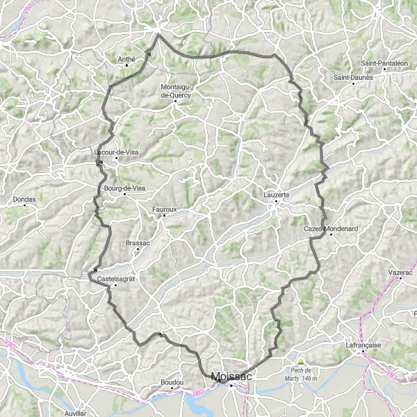 Miniatuurkaart van de fietsinspiratie "Verken de schatten van Saint-Paul-d'Espis en Roquecor" in Midi-Pyrénées, France. Gemaakt door de Tarmacs.app fietsrouteplanner