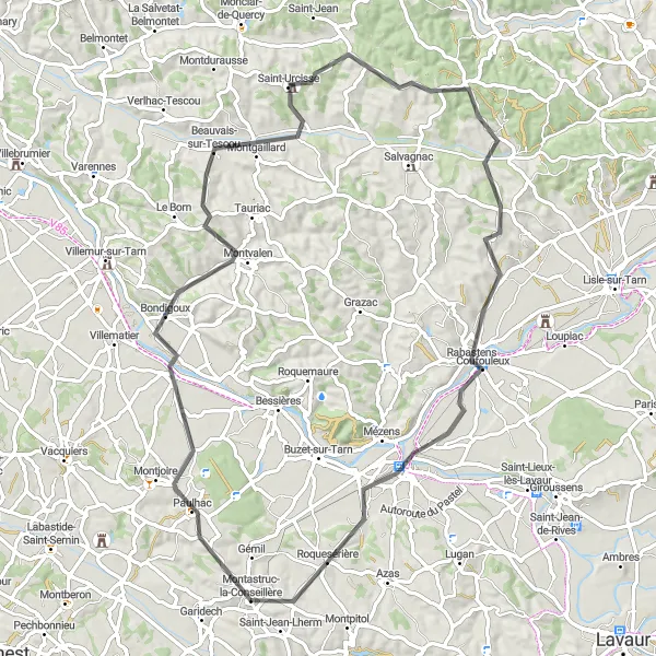 Miniatuurkaart van de fietsinspiratie "La Magdelaine-sur-Tarn naar Montastruc-la-Conseillère Route" in Midi-Pyrénées, France. Gemaakt door de Tarmacs.app fietsrouteplanner