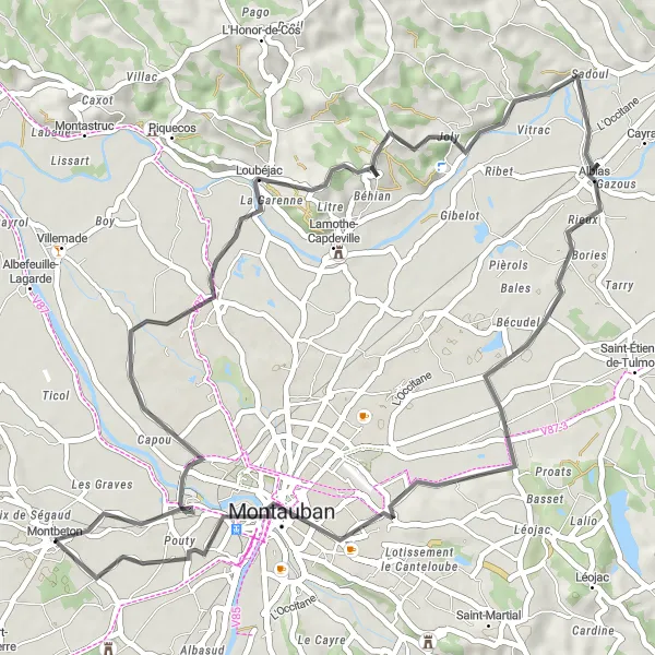 Miniatuurkaart van de fietsinspiratie "Montbeton en omgeving" in Midi-Pyrénées, France. Gemaakt door de Tarmacs.app fietsrouteplanner