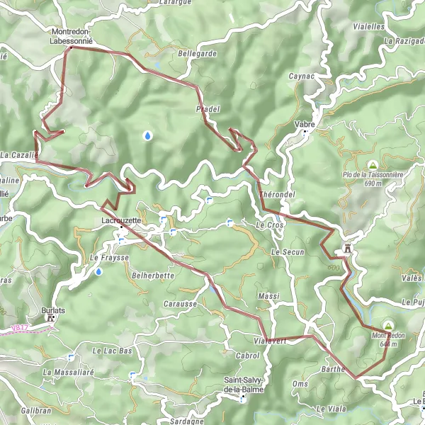 Miniatuurkaart van de fietsinspiratie "Gravel Route naar Château de Ferrières" in Midi-Pyrénées, France. Gemaakt door de Tarmacs.app fietsrouteplanner