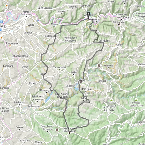 Map miniature of "Scenic Loop with Mountain Vistas" cycling inspiration in Midi-Pyrénées, France. Generated by Tarmacs.app cycling route planner