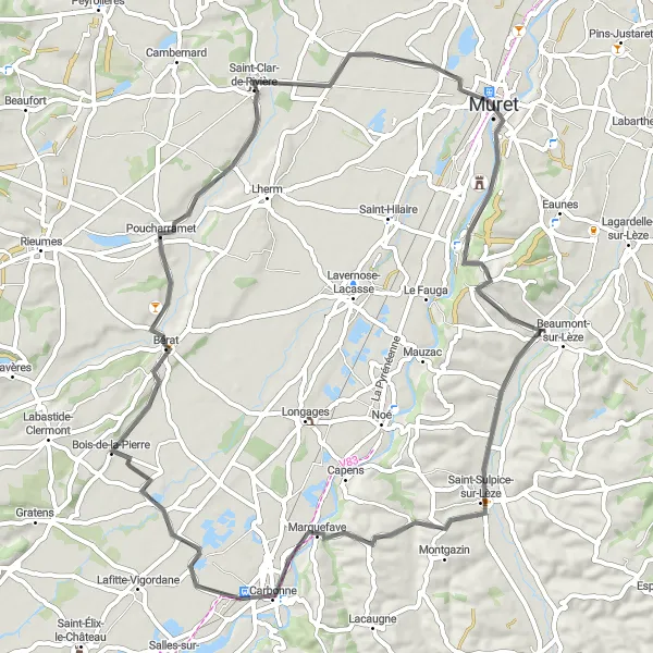Mapa miniatúra "Výhľad z Table d'orientation na zámok Peyssies" cyklistická inšpirácia v Midi-Pyrénées, France. Vygenerované cyklistickým plánovačom trás Tarmacs.app