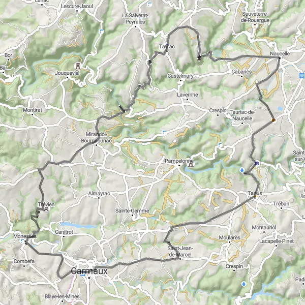 Miniaturní mapa "Cyklotrasa kolem Viaduc ferroviaire du VIAUR" inspirace pro cyklisty v oblasti Midi-Pyrénées, France. Vytvořeno pomocí plánovače tras Tarmacs.app