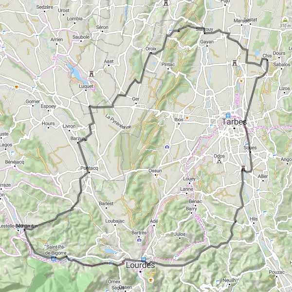 Miniature de la carte de l'inspiration cycliste "Parcours Road Table d'Orientation" dans la Midi-Pyrénées, France. Générée par le planificateur d'itinéraire cycliste Tarmacs.app