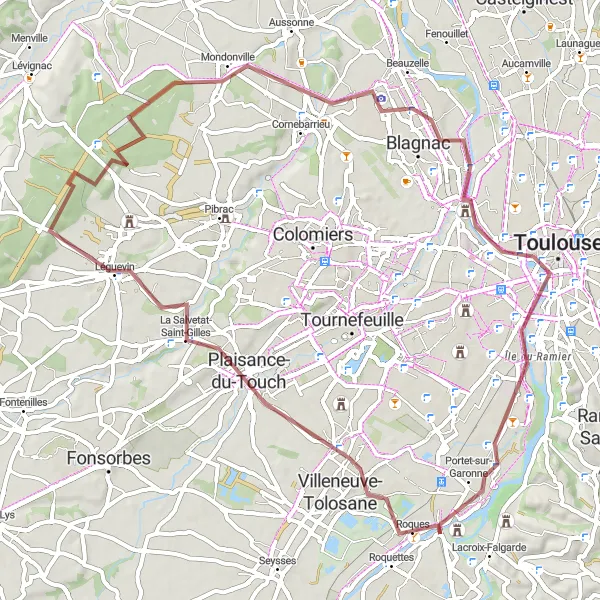 Map miniature of "Countryside Gravel Delight" cycling inspiration in Midi-Pyrénées, France. Generated by Tarmacs.app cycling route planner