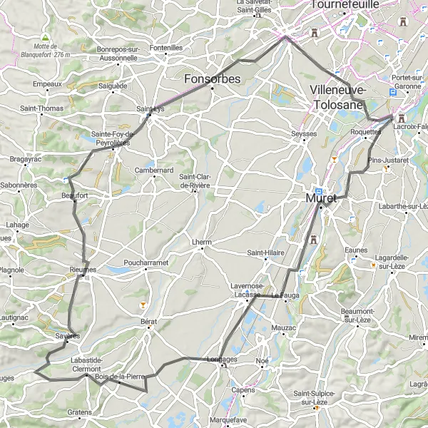 Map miniature of "The Garonne Loop" cycling inspiration in Midi-Pyrénées, France. Generated by Tarmacs.app cycling route planner