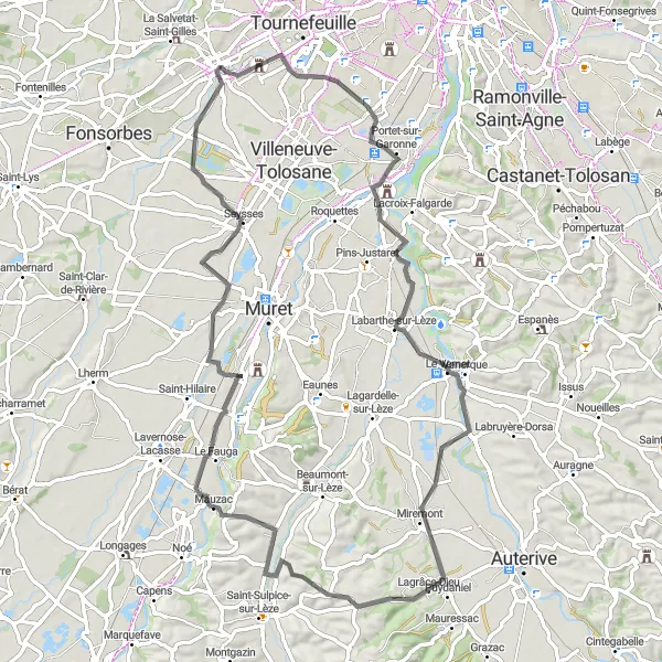 Miniaturní mapa "Okružní cyklistická trasa kolem Plaisance-du-Touch" inspirace pro cyklisty v oblasti Midi-Pyrénées, France. Vytvořeno pomocí plánovače tras Tarmacs.app