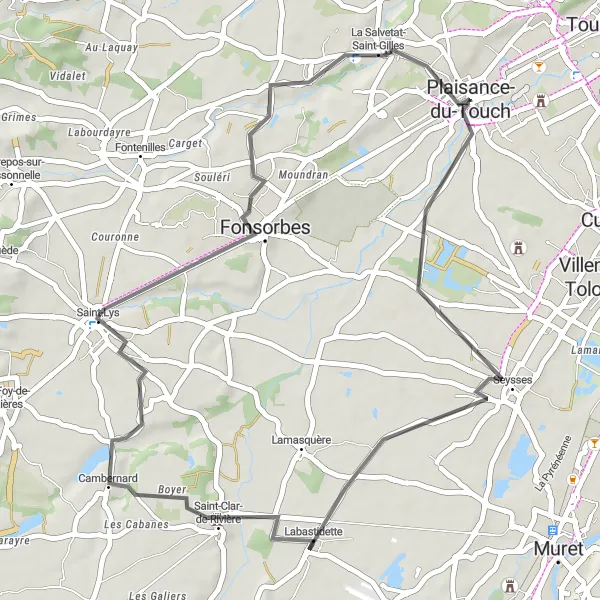 Mapa miniatúra "Príjemná cyklotrasa okolo Plaisance-du-Touch" cyklistická inšpirácia v Midi-Pyrénées, France. Vygenerované cyklistickým plánovačom trás Tarmacs.app