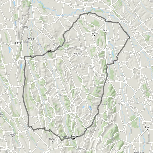 Miniatuurkaart van de fietsinspiratie "Uitdagende fietsroute van Plaisance naar Viella" in Midi-Pyrénées, France. Gemaakt door de Tarmacs.app fietsrouteplanner