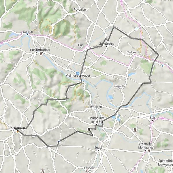 Karten-Miniaturansicht der Radinspiration "Kurze Fahrradtour durch charmante Dörfer" in Midi-Pyrénées, France. Erstellt vom Tarmacs.app-Routenplaner für Radtouren