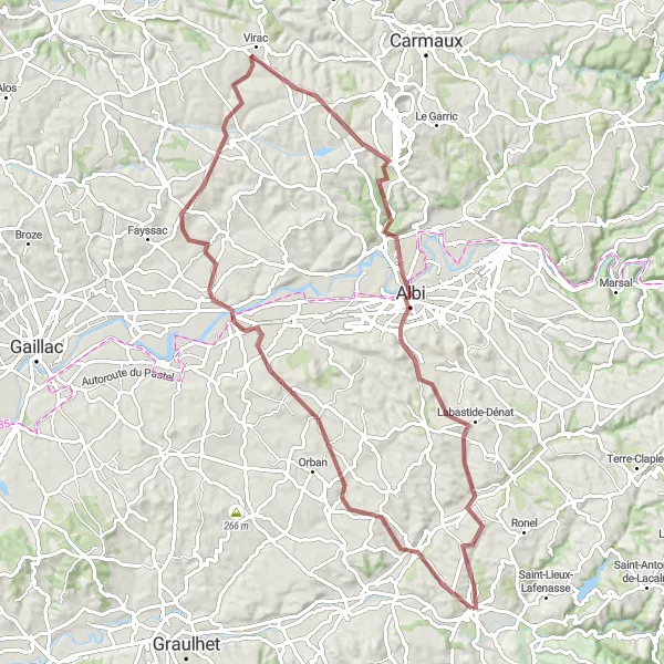 Map miniature of "Exploring the Countryside of Réalmont" cycling inspiration in Midi-Pyrénées, France. Generated by Tarmacs.app cycling route planner