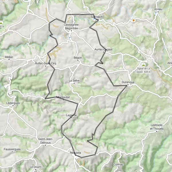 Mapa miniatúra "Zelená oáza Réquista" cyklistická inšpirácia v Midi-Pyrénées, France. Vygenerované cyklistickým plánovačom trás Tarmacs.app