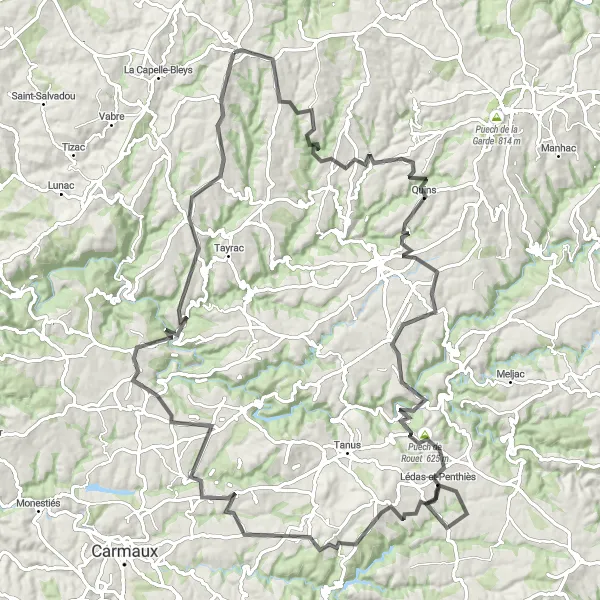 Karten-Miniaturansicht der Radinspiration "Die Hügel von Lacapelle-Pinet" in Midi-Pyrénées, France. Erstellt vom Tarmacs.app-Routenplaner für Radtouren