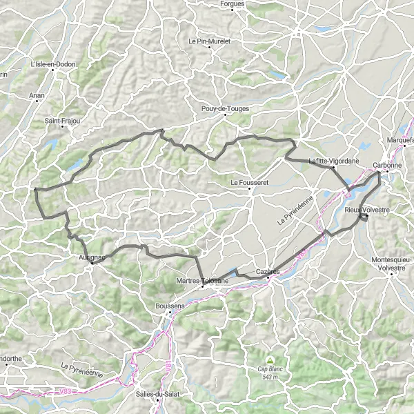 Map miniature of "Garonne Discovery" cycling inspiration in Midi-Pyrénées, France. Generated by Tarmacs.app cycling route planner