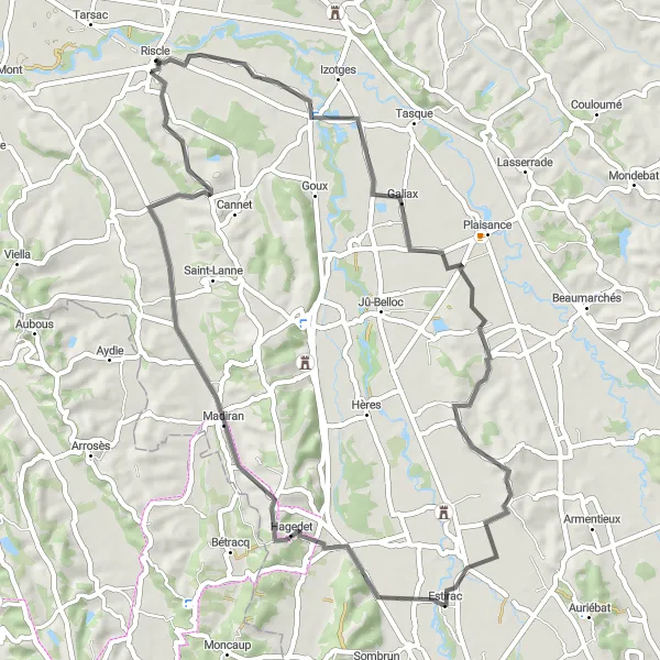 Karten-Miniaturansicht der Radinspiration "Fahrt durch die Hügel" in Midi-Pyrénées, France. Erstellt vom Tarmacs.app-Routenplaner für Radtouren