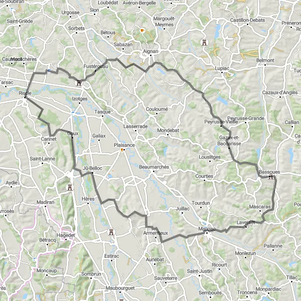 Miniatura mapy "Trasa Riscle do Goux" - trasy rowerowej w Midi-Pyrénées, France. Wygenerowane przez planer tras rowerowych Tarmacs.app