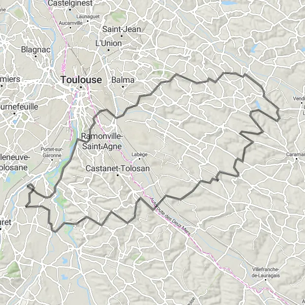 Karttaminiaatyyri "Haastava maantiepyöräilyretki läpi Midi-Pyrénéesin" pyöräilyinspiraatiosta alueella Midi-Pyrénées, France. Luotu Tarmacs.app pyöräilyreittisuunnittelijalla