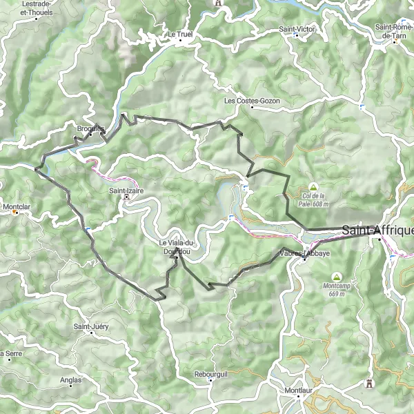 Kartminiatyr av "Kullig Landsvägstur" cykelinspiration i Midi-Pyrénées, France. Genererad av Tarmacs.app cykelruttplanerare