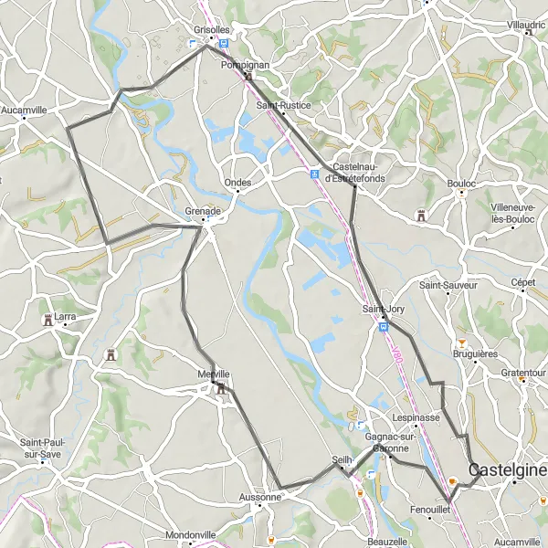 Map miniature of "Picturesque Villages and Riverside Paths" cycling inspiration in Midi-Pyrénées, France. Generated by Tarmacs.app cycling route planner