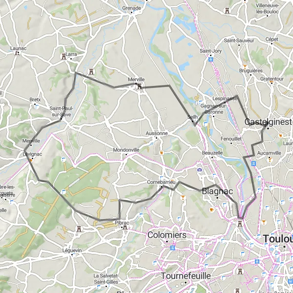 Kartminiatyr av "Table d'orientation till Castelginest Road Bike Loop" cykelinspiration i Midi-Pyrénées, France. Genererad av Tarmacs.app cykelruttplanerare