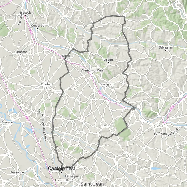 Miniaturní mapa "Malebná cesta kolem Saint-Alban" inspirace pro cyklisty v oblasti Midi-Pyrénées, France. Vytvořeno pomocí plánovače tras Tarmacs.app