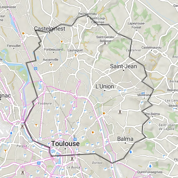 Mapa miniatúra "Cyklistická trasa okolo Saint-Alban" cyklistická inšpirácia v Midi-Pyrénées, France. Vygenerované cyklistickým plánovačom trás Tarmacs.app