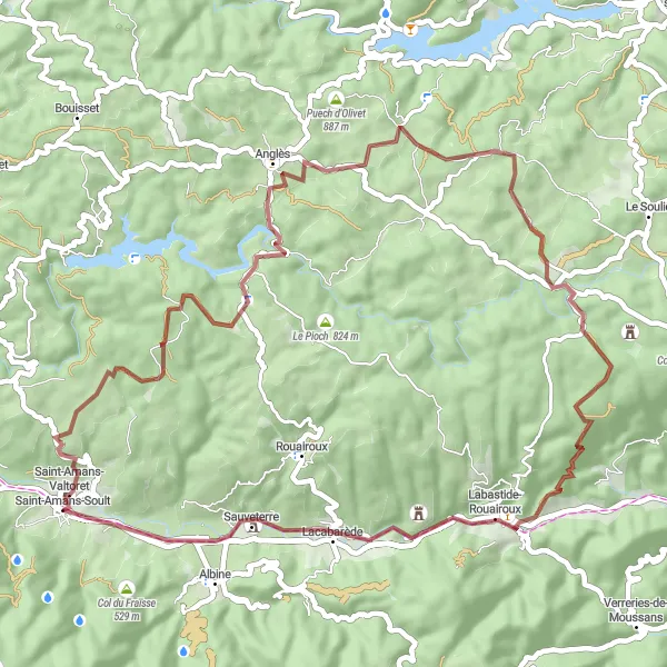 Miniatuurkaart van de fietsinspiratie "Ontdekkingstocht op grindpaden rond Saint-Amans-Soult" in Midi-Pyrénées, France. Gemaakt door de Tarmacs.app fietsrouteplanner