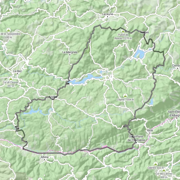 Miniature de la carte de l'inspiration cycliste "Route de Col de Picotalen" dans la Midi-Pyrénées, France. Générée par le planificateur d'itinéraire cycliste Tarmacs.app