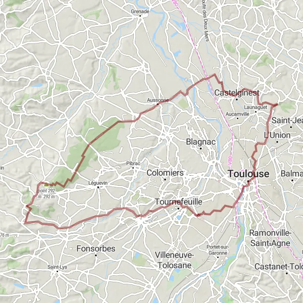 Miniaturní mapa "Gravelová trasa k Toit-terrasse des Galeries Lafayette" inspirace pro cyklisty v oblasti Midi-Pyrénées, France. Vytvořeno pomocí plánovače tras Tarmacs.app