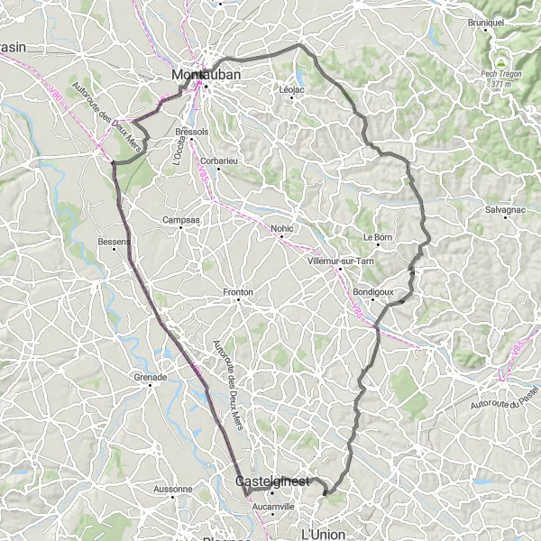 Miniatuurkaart van de fietsinspiratie "Verborgen juweeltjes van Midi-Pyrénées" in Midi-Pyrénées, France. Gemaakt door de Tarmacs.app fietsrouteplanner