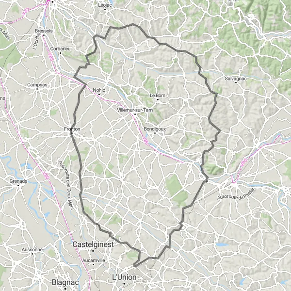 Zemljevid v pomanjšavi "Zakladnica Tulske doline" kolesarske inspiracije v Midi-Pyrénées, France. Generirano z načrtovalcem kolesarskih poti Tarmacs.app