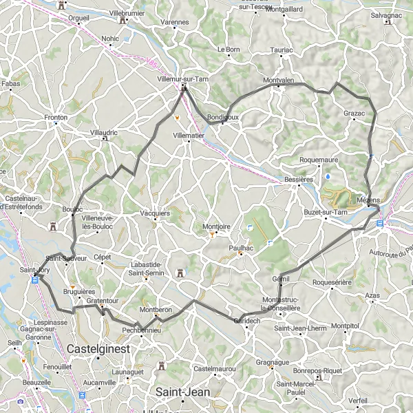 Miniatura mapy "Trasa przez Montastruc-la-Conseillère" - trasy rowerowej w Midi-Pyrénées, France. Wygenerowane przez planer tras rowerowych Tarmacs.app