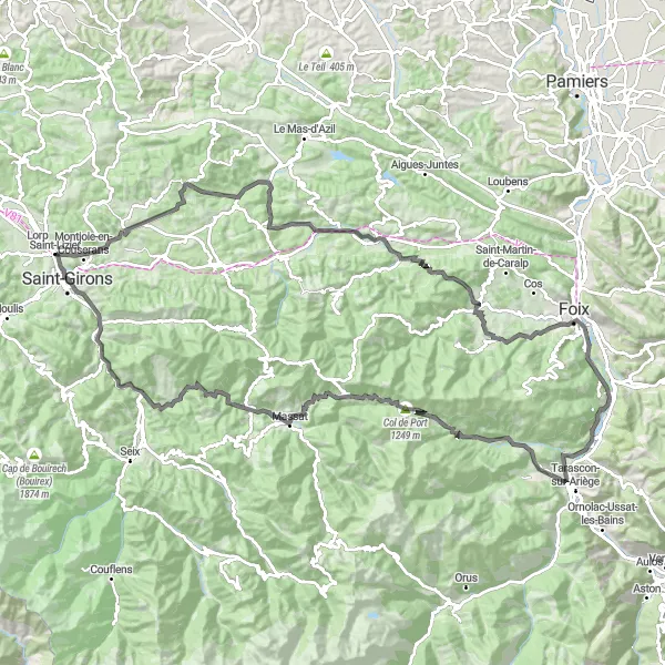 Map miniature of "The Pyrenean Adventure" cycling inspiration in Midi-Pyrénées, France. Generated by Tarmacs.app cycling route planner