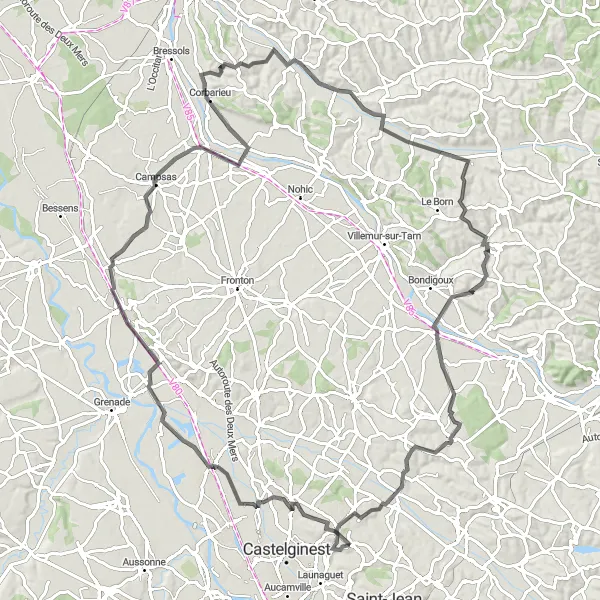 Miniaturní mapa "Okruh kolem Saint-Loup-Cammas" inspirace pro cyklisty v oblasti Midi-Pyrénées, France. Vytvořeno pomocí plánovače tras Tarmacs.app