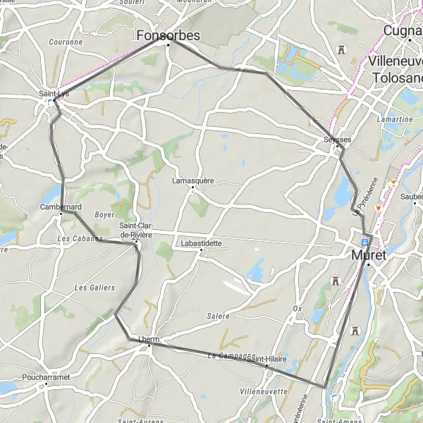 Map miniature of "The Seysses Loop" cycling inspiration in Midi-Pyrénées, France. Generated by Tarmacs.app cycling route planner