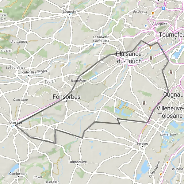 Map miniature of "Fonsorbes and Beyond" cycling inspiration in Midi-Pyrénées, France. Generated by Tarmacs.app cycling route planner