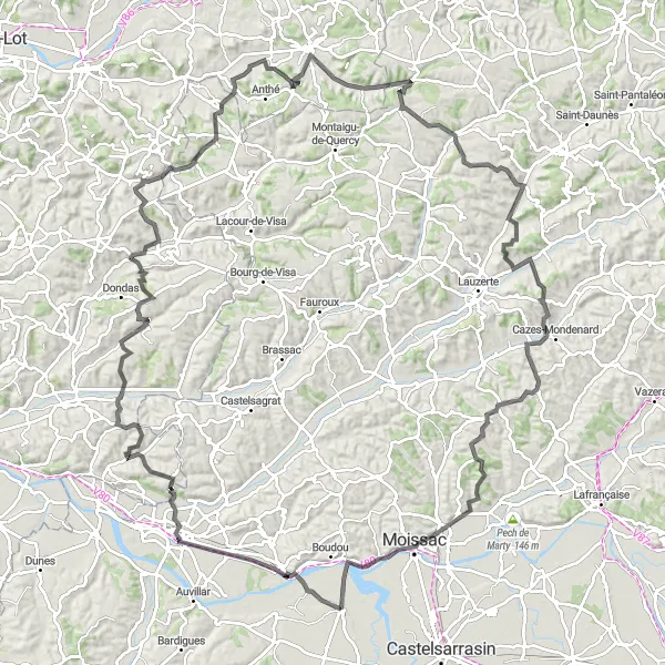 Miniatua del mapa de inspiración ciclista "Ruta de los Pueblos Medievales" en Midi-Pyrénées, France. Generado por Tarmacs.app planificador de rutas ciclistas